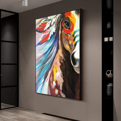 Large Colorful Horse Oil Painting on Canvas, Original Abstract War Horse Canvas Wall Art, Modern Animal painting for Living Room, Home Décor