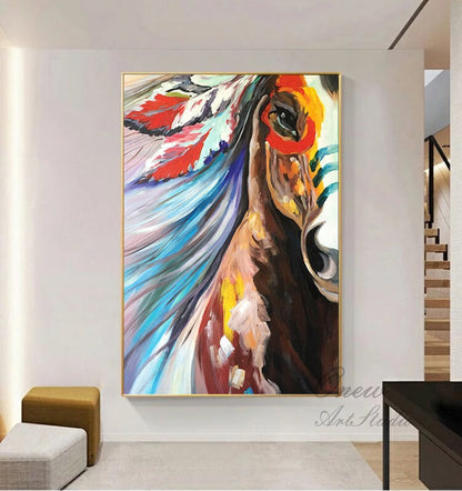 Large Colorful Horse Oil Painting on Canvas, Original Abstract War Horse Canvas Wall Art, Modern Animal painting for Living Room, Home Décor