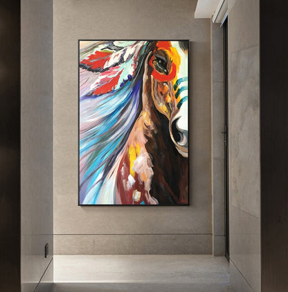 Large Colorful Horse Oil Painting on Canvas, Original Abstract War Horse Canvas Wall Art, Modern Animal painting for Living Room, Home Décor