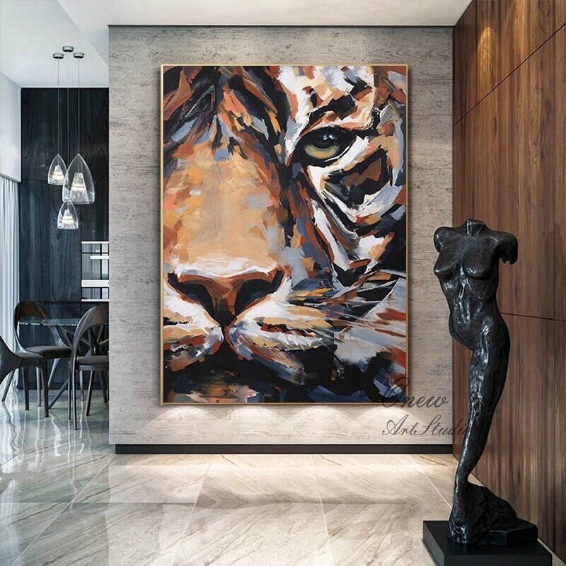 Original Tiger Oil Painting on Canvas, Large Abstract Tiger Canvas Wall Art, Modern Impressionist Animal Wall Art for Living Room,Home décor
