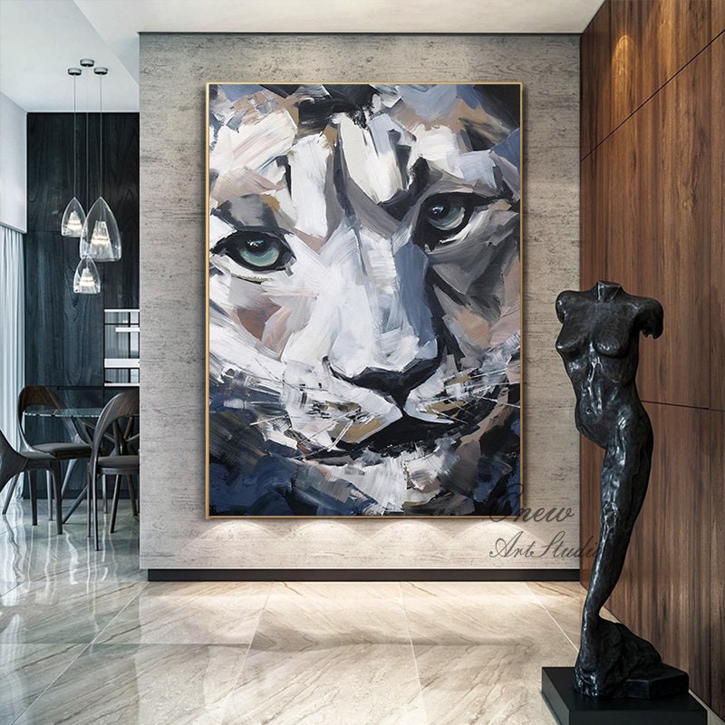 Large Abstract Lion Oil Painting on Canvas, Original Impressionist Lion Canvas Wall Art, Modern Hand-painted Animal Wall Art for Living Room
