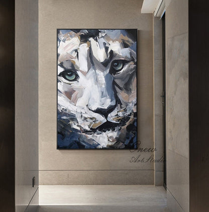 Large Abstract Lion Oil Painting on Canvas, Original Impressionist Lion Canvas Wall Art, Modern Hand-painted Animal Wall Art for Living Room