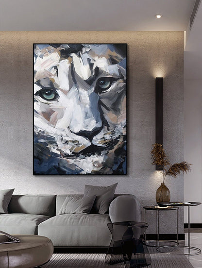Large Abstract Lion Oil Painting on Canvas, Original Impressionist Lion Canvas Wall Art, Modern Hand-painted Animal Wall Art for Living Room