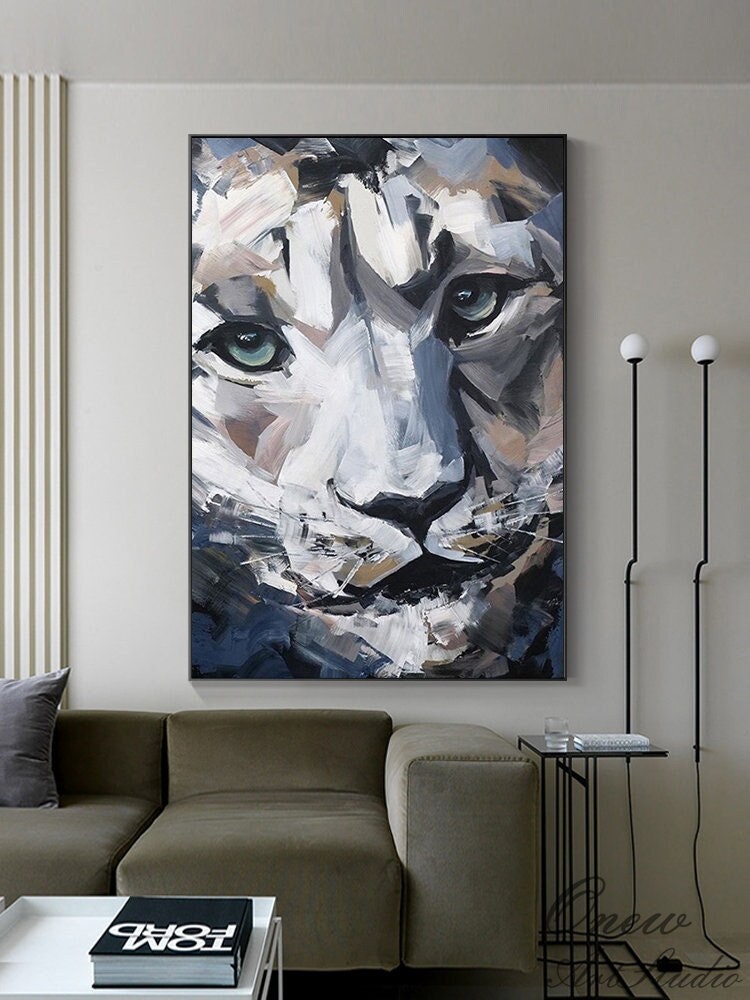 Large Abstract Lion Oil Painting on Canvas, Original Impressionist Lion Canvas Wall Art, Modern Hand-painted Animal Wall Art for Living Room