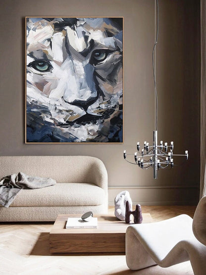 Large Abstract Lion Oil Painting on Canvas, Original Impressionist Lion Canvas Wall Art, Modern Hand-painted Animal Wall Art for Living Room