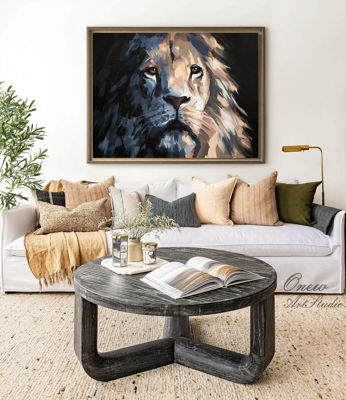 Large Impressionist Lion Oil Painting on Canvas, Original Lion Canvas Wall Art, Modern Hand-painted Animal Wall Art for Living Room Bedroom