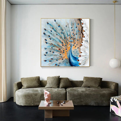 Original Hand-painted Peacock Oil Painting on Canvas, Large Abstract Peacock Canvas Wall Art, Modern Animal Wall Art for Living Room Bedroom
