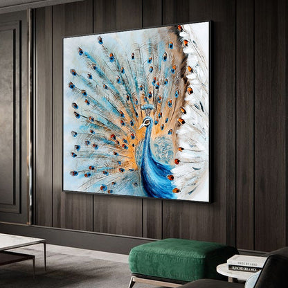Original Hand-painted Peacock Oil Painting on Canvas, Large Abstract Peacock Canvas Wall Art, Modern Animal Wall Art for Living Room Bedroom