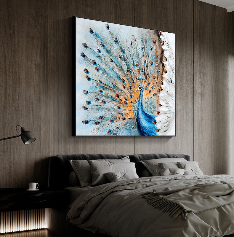 Original Hand-painted Peacock Oil Painting on Canvas, Large Abstract Peacock Canvas Wall Art, Modern Animal Wall Art for Living Room Bedroom