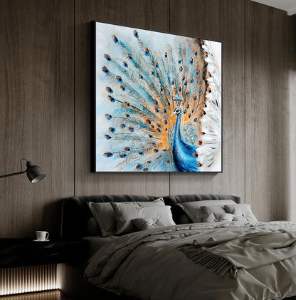Original Hand-painted Peacock Oil Painting on Canvas, Large Abstract Peacock Canvas Wall Art, Modern Animal Wall Art for Living Room Bedroom