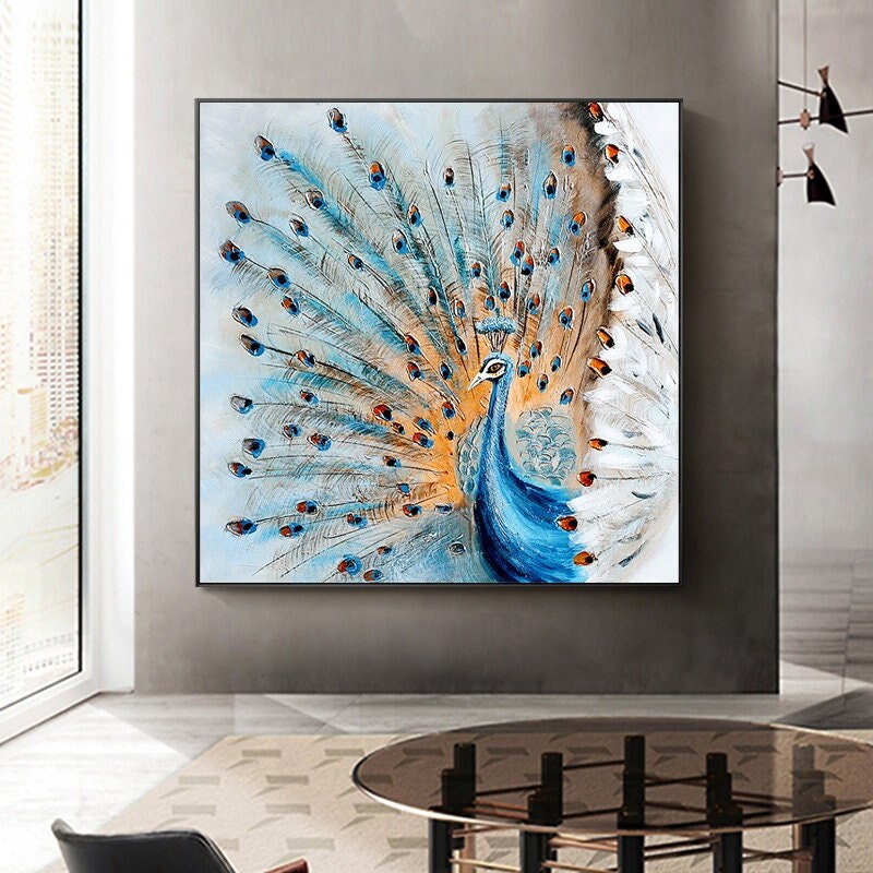 Original Hand-painted Peacock Oil Painting on Canvas, Large Abstract Peacock Canvas Wall Art, Modern Animal Wall Art for Living Room Bedroom