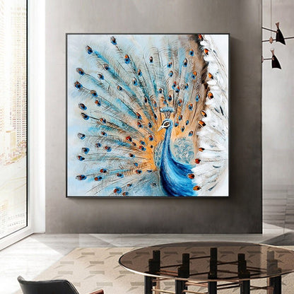 Original Hand-painted Peacock Oil Painting on Canvas, Large Abstract Peacock Canvas Wall Art, Modern Animal Wall Art for Living Room Bedroom