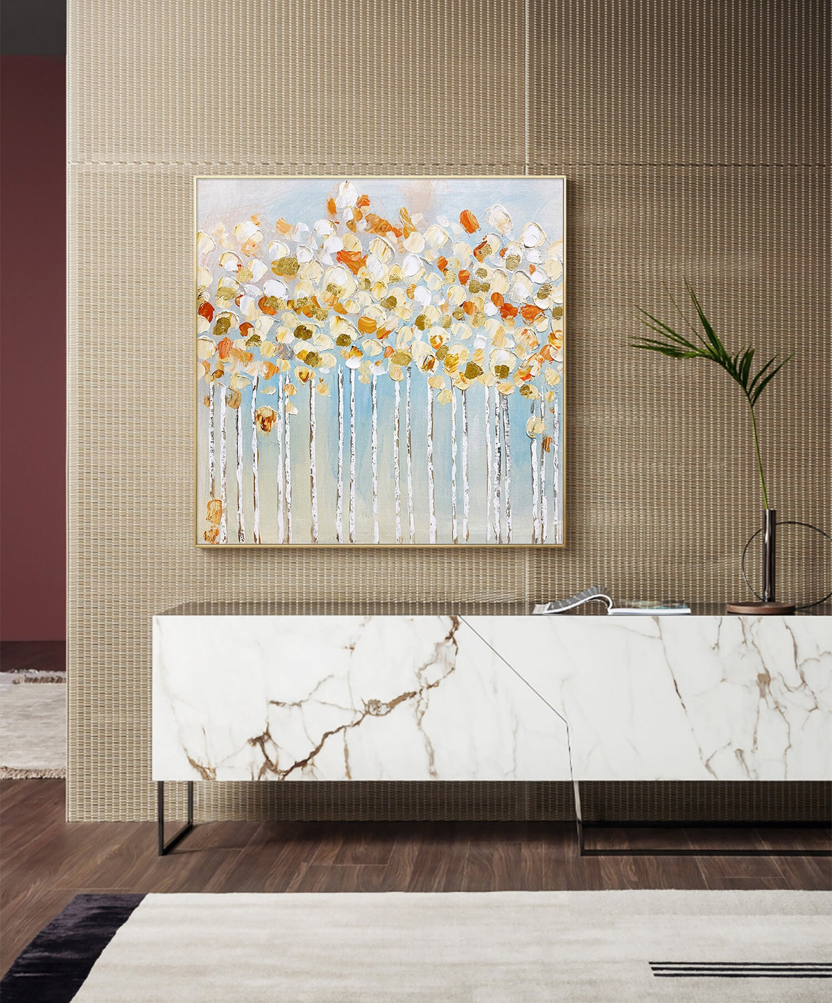 Large Abstract Tree Canvas Wall Art, Original Forest Oil Painting on Canvas, Modern Minimalist Trees Painting for Living Room, Bedroom Décor