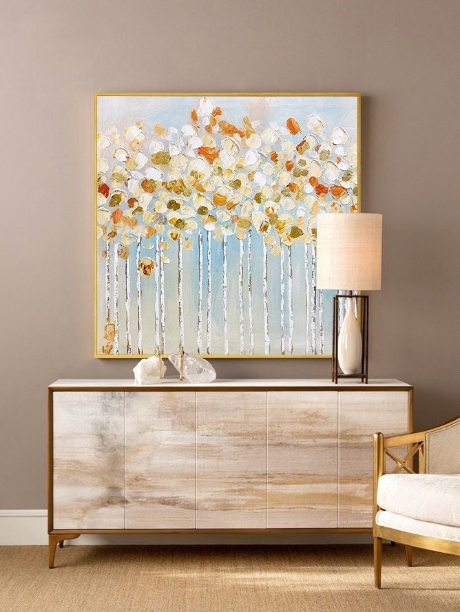 Large Abstract Tree Canvas Wall Art, Original Forest Oil Painting on Canvas, Modern Minimalist Trees Painting for Living Room, Bedroom Décor