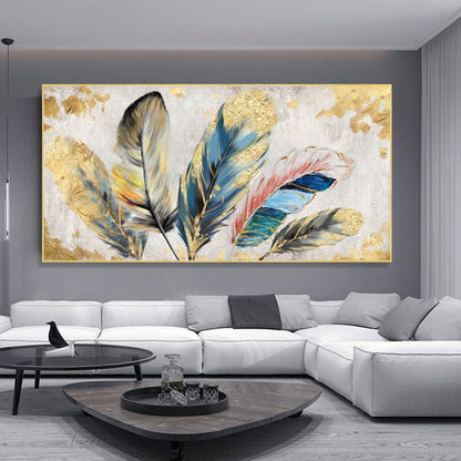 Original Animal Feather Oil Painting on Canvas, Abstract Colorful Feather Canvas Wall Art, Modern Minimalist Artwork for Living Room Bedroom