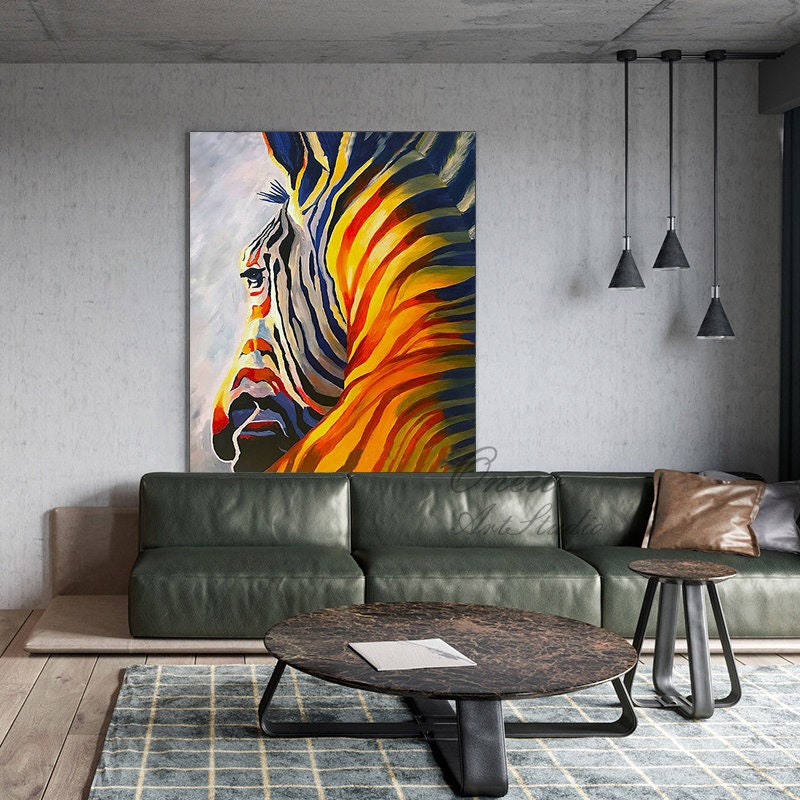 Abstract Colorful Zebra Oil Painting on Canvas, Large Original Zebra Canvas Wall Art, Hand-painted Animal Painting for Kids Room Living Room