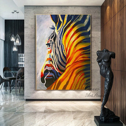 Abstract Colorful Zebra Oil Painting on Canvas, Large Original Zebra Canvas Wall Art, Hand-painted Animal Painting for Kids Room Living Room