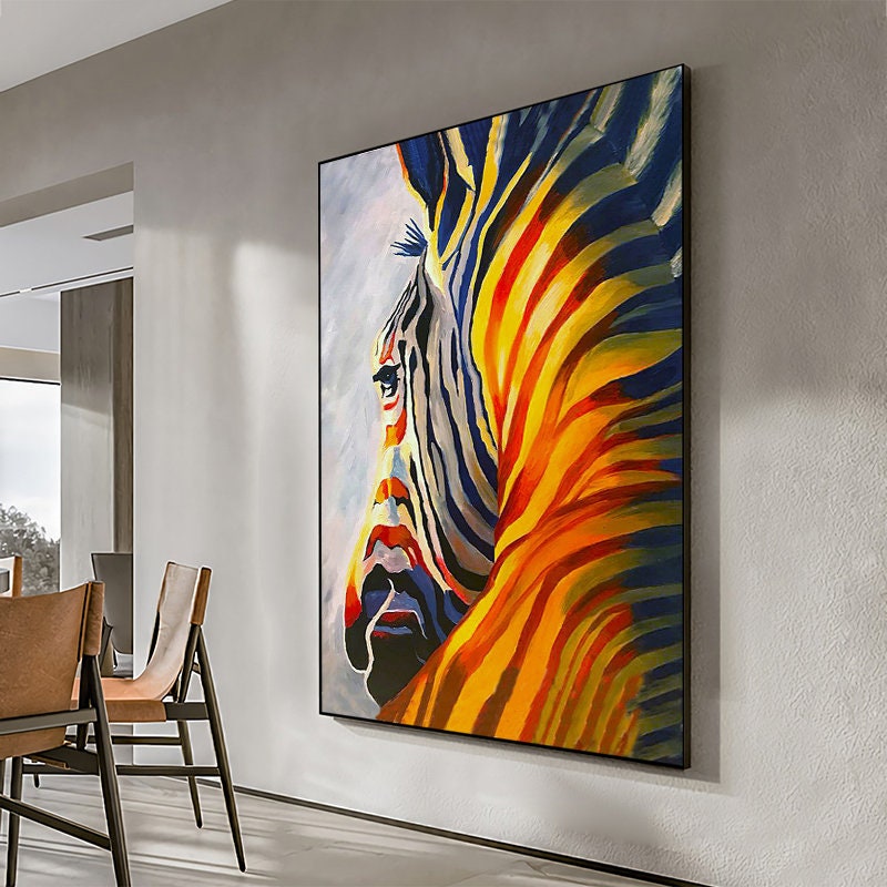 Abstract Colorful Zebra Oil Painting on Canvas, Large Original Zebra Canvas Wall Art, Hand-painted Animal Painting for Kids Room Living Room