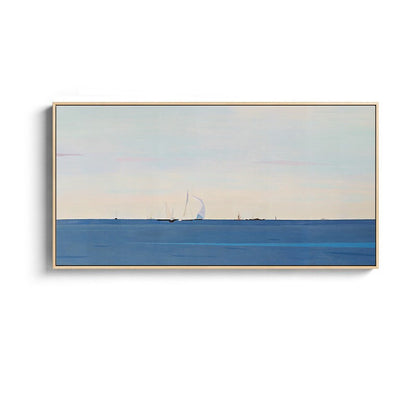 Abstract Seascape Oil Painting on Canvas, Large Original Ocean and Sailboats Canvas Art, Modern Minimalist Nautical Painting for Living Room