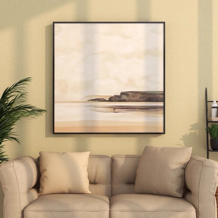 Abstract Seascape Oil Painting on Canvas, Large Original Beach Canvas Art, Modern Hand-painted Landscape Painting for Living Room,Home Décor