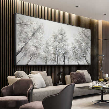 Large Abstract Birch Trees Canvas Wall Art, Original Landscape Oil Painting on Canvas, Modern Forest Wall Art for Living Room, Bedroom Décor