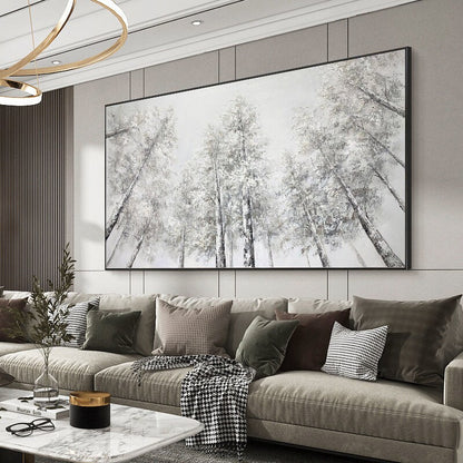 Large Abstract Birch Trees Canvas Wall Art, Original Landscape Oil Painting on Canvas, Modern Forest Wall Art for Living Room, Bedroom Décor