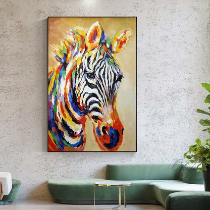 Abstract Colorful Zebra Oil Painting on Canvas, Large Original Zebra Canvas Wall Art, Hand-painted Animal Painting for Living Room Kids Room