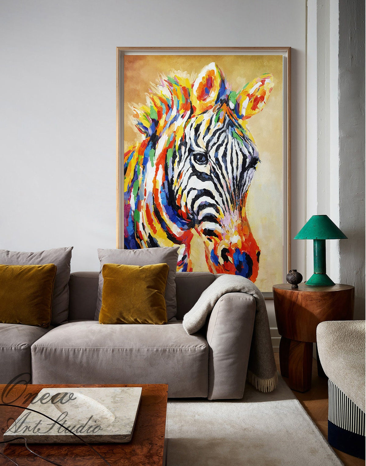 Abstract Colorful Zebra Oil Painting on Canvas, Large Original Zebra Canvas Wall Art, Hand-painted Animal Painting for Living Room Kids Room