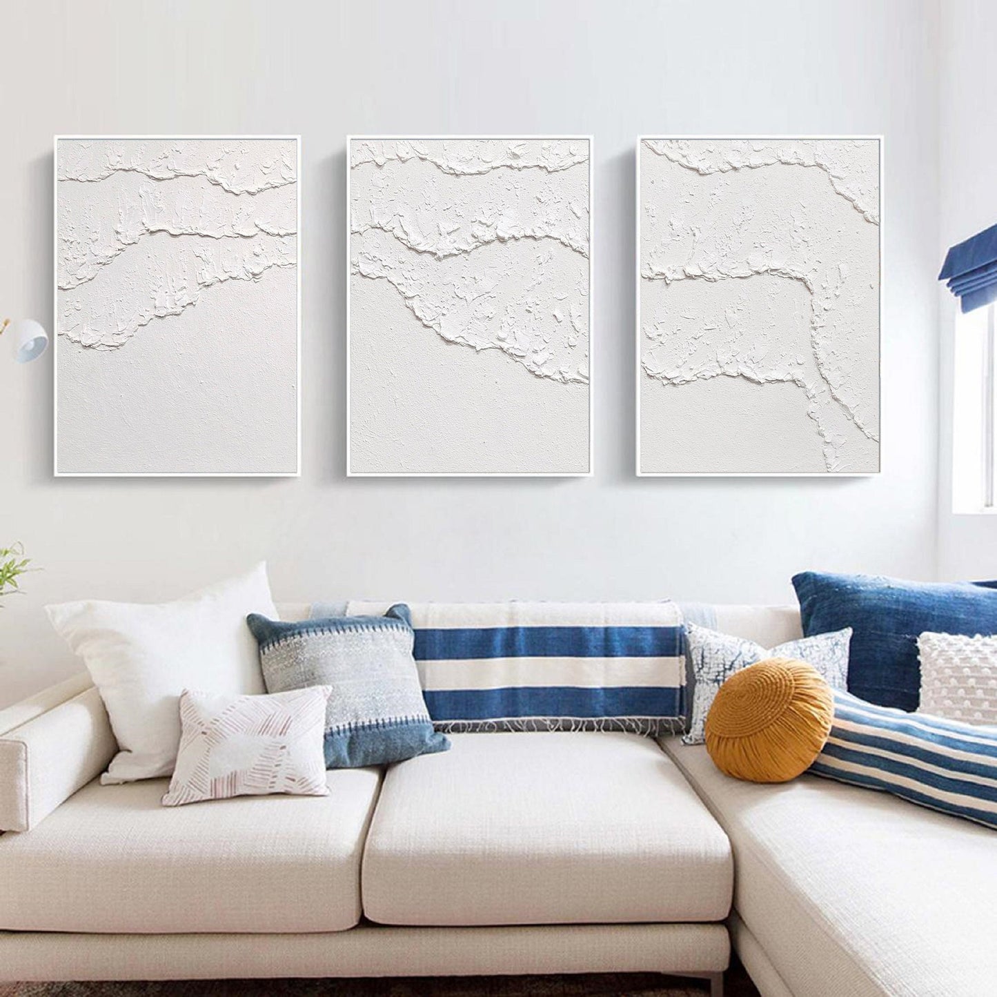 Textured White Abstract Painting Set of 3 – Minimalist Wall Art