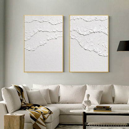 Set of 2 White Ocean Wave Textured Abstract Paintings – Abstract Seascape Art