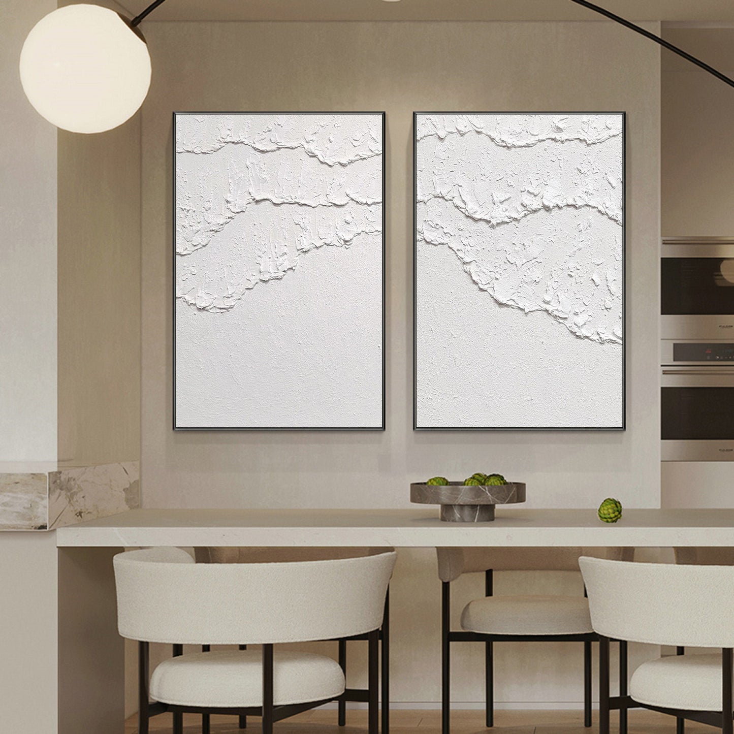 Set of 2 White Ocean Wave Textured Abstract Paintings – Abstract Seascape Art