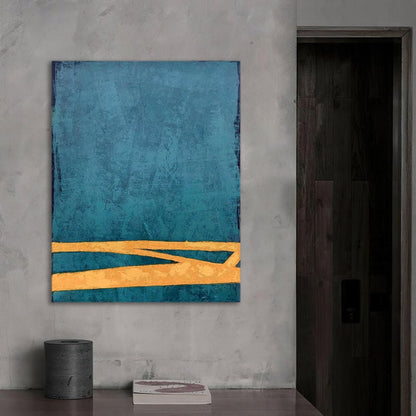 Large Abstract Oil Painting on Canvas, Original Blue and Orange Canvas Wall Art, Modern Minimalist Wall Art for Living Room, Bedroom Decor