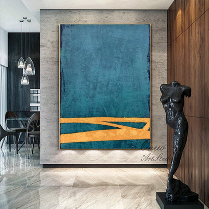Large Abstract Oil Painting on Canvas, Original Blue and Orange Canvas Wall Art, Modern Minimalist Wall Art for Living Room, Bedroom Decor