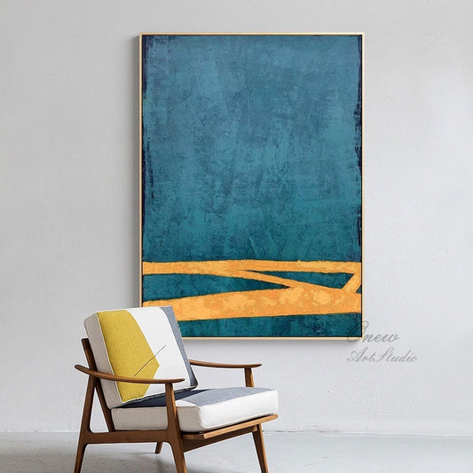 Large Abstract Oil Painting on Canvas, Original Blue and Orange Canvas Wall Art, Modern Minimalist Wall Art for Living Room, Bedroom Decor