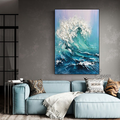 Large Abstract Ocean Waves Canvas Wall Art, Original Seascape Oil Painting on Canvas, Modern Textured Sea Waves Oil Painting for Living Room