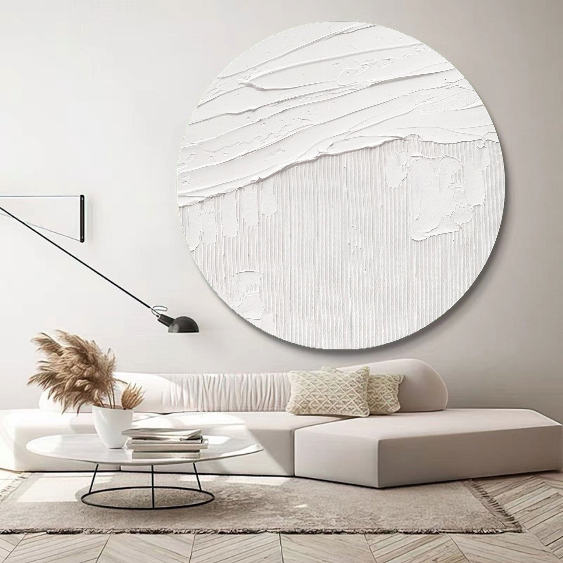 White Textured art White Abstract Wall Art White Circle abstract painting