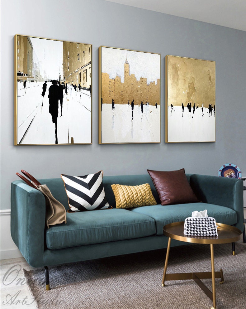 Large Abstract Cityscape Canvas Wall Art, Original Street Landscape Oil Painting on Canvas, Modern Minimalist Urban Wall Art for Living Room