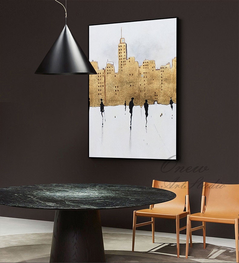 Large Abstract Cityscape Canvas Wall Art, Original Street Landscape Oil Painting on Canvas, Modern Minimalist Urban Wall Art for Living Room