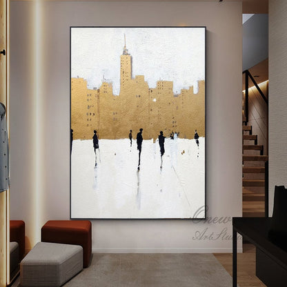 Large Abstract Cityscape Canvas Wall Art, Original Street Landscape Oil Painting on Canvas, Modern Minimalist Urban Wall Art for Living Room