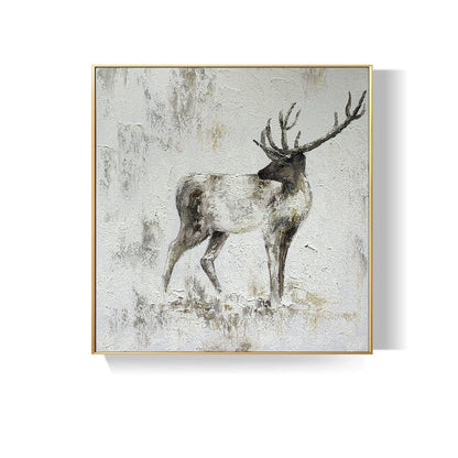 Large Abstract Deer Oil Painting on Canvas, Original Handmade Stag Canvas Wall Art, Modern Textured Animal Painting for Living Room Bedroom