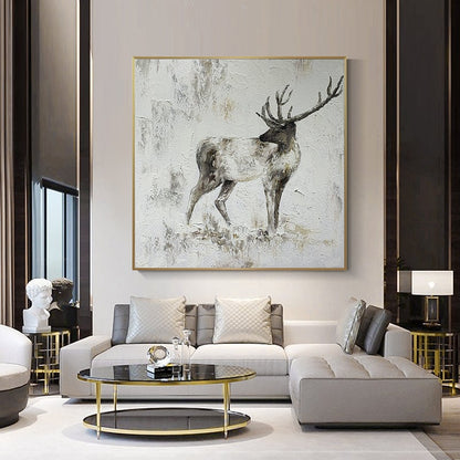 Large Abstract Deer Oil Painting on Canvas, Original Handmade Stag Canvas Wall Art, Modern Textured Animal Painting for Living Room Bedroom