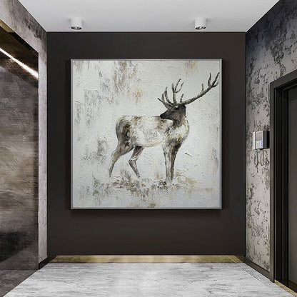 Large Abstract Deer Oil Painting on Canvas, Original Handmade Stag Canvas Wall Art, Modern Textured Animal Painting for Living Room Bedroom