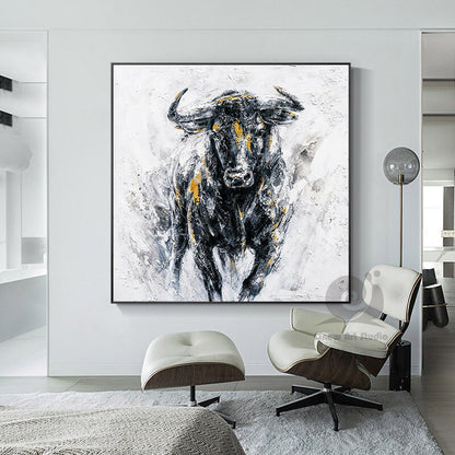 Abstract Bull Oil Painting on Canvas, Large Original Bull Canvas Wall Art, Modern Hand-painted Animal Painting for Living Room,bedroom Décor