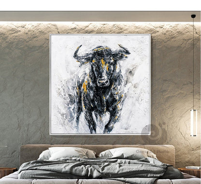 Abstract Bull Oil Painting on Canvas, Large Original Bull Canvas Wall Art, Modern Hand-painted Animal Painting for Living Room,bedroom Décor