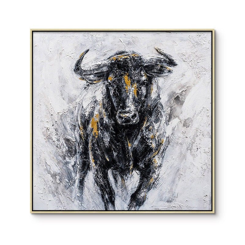 Abstract Bull Oil Painting on Canvas, Large Original Bull Canvas Wall Art, Modern Hand-painted Animal Painting for Living Room,bedroom Décor