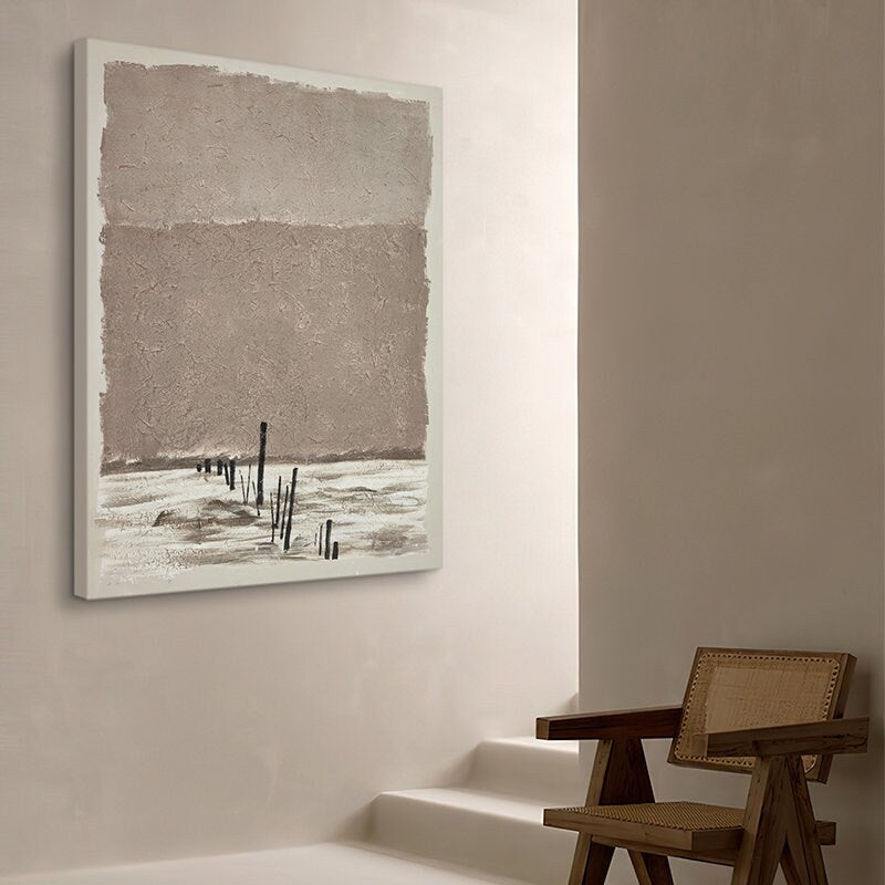Brown and White Abstract Oil Painting on Canvas, Original Landscape Canvas Wall Art, Modern Minimalist Wall Art for Living Room, Home Décor