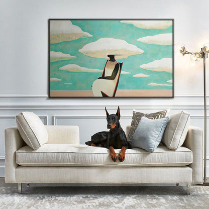 Large Abstract Black Woman Painting on Canvas, Original Beach and Clouds Canvas Wall Art, Modern Woman at Beach Painting for Living Room