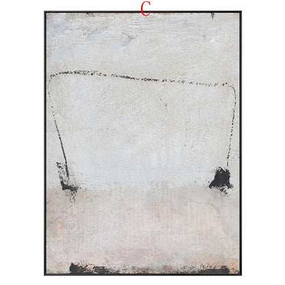 May include: Abstract painting with a white background and black lines. The painting is framed in a black frame.
