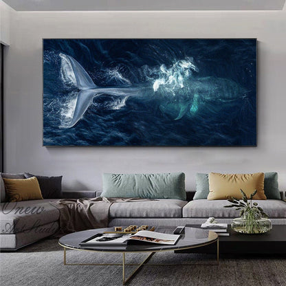 Original Whale Oil Painting on Canvas, Large Abstract Ocean Canvas Wall Art, Modern Animal Wall Art for Living Room, Bedroom Decor