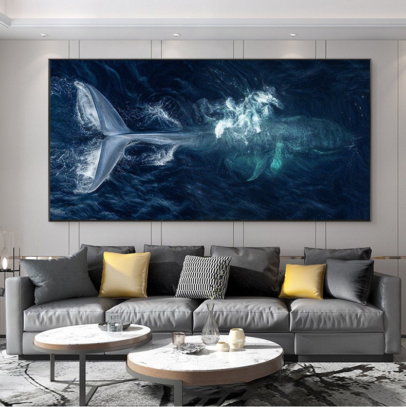 Original Whale Oil Painting on Canvas, Large Abstract Ocean Canvas Wall Art, Modern Animal Wall Art for Living Room, Bedroom Decor